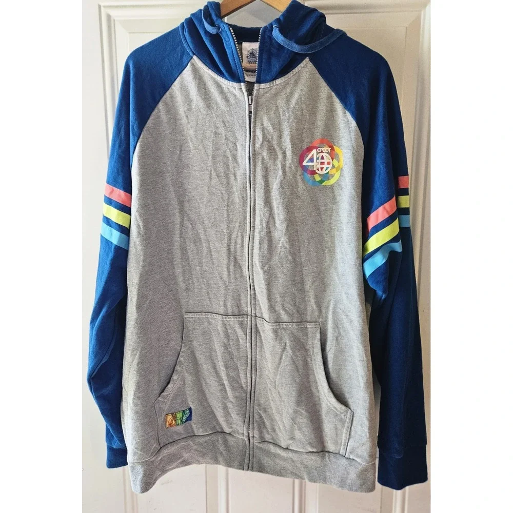 Disney EPCOT 40th Anniversary Hoodie 2022 XXL 2XL Zip Up Figment Gray Blue